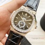 Clone Patek Philippe Annual Calendar Nautilus Watch Gray Dial Diamond Bezel